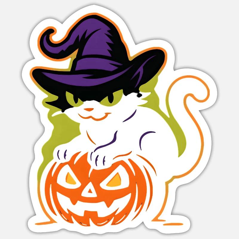 Wizard Cat and Luminous Pumpkin Sticker size S (10 x 10 cm)