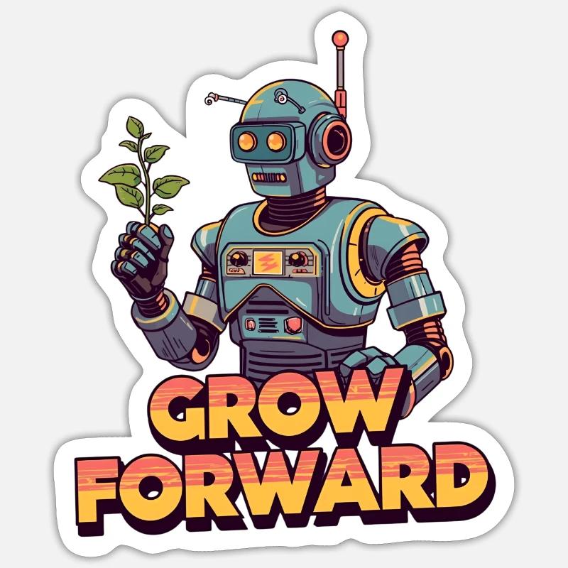 Grow Forward – Retro Sci-Fi Robot Sticker Größe S (10 x 10 cm)
