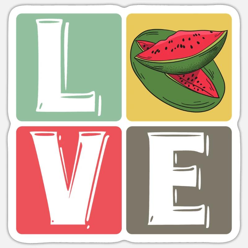 Blocs de pastèque Love Pop Art - Sticker taille S (10 x 10 cm) - blanc mat