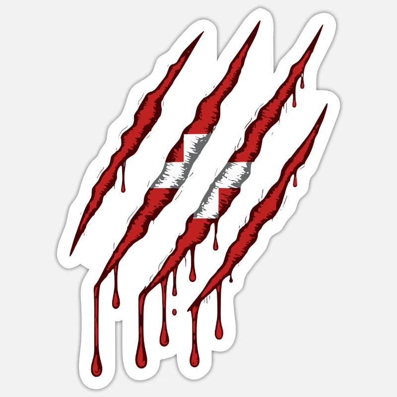 Danemark griffe grunge dannebrog drapeau scratch Sticker taille S (10 x 10 cm)