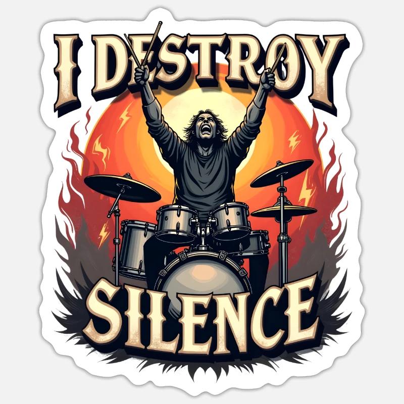 Drummer – I Destroy Silence - Sticker size S (10 x 10 cm) - white matte