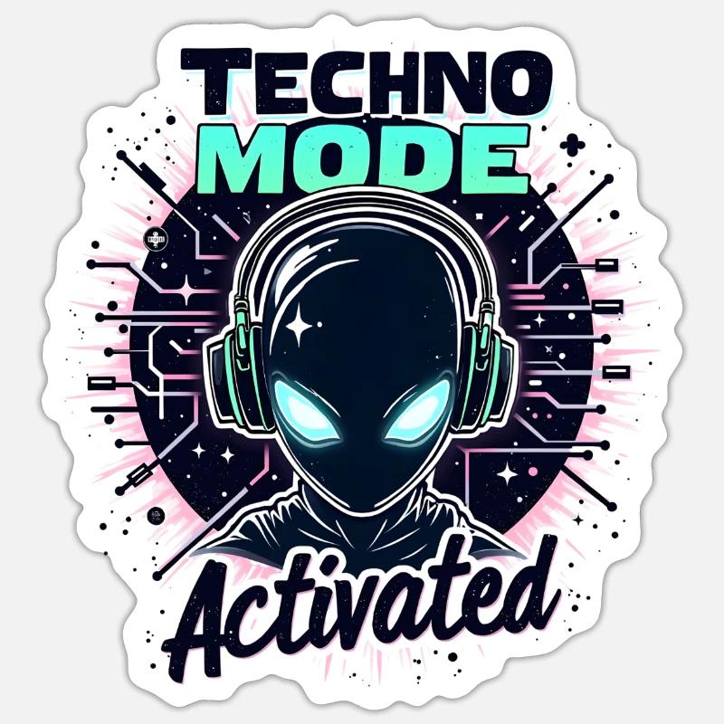 Techno Mode Activated – Rave Musik - Sticker Größe S (10 x 10 cm) - Mattweiß