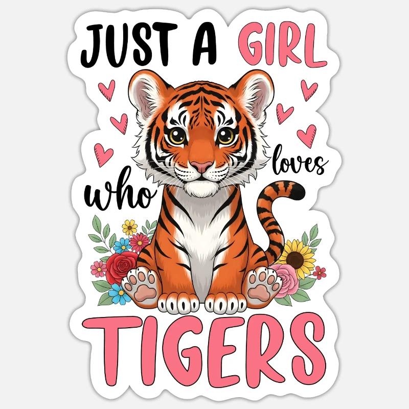 Mädchen Tiger mit Blumenherz - Sticker Größe S (10 x 10 cm) - Mattweiß