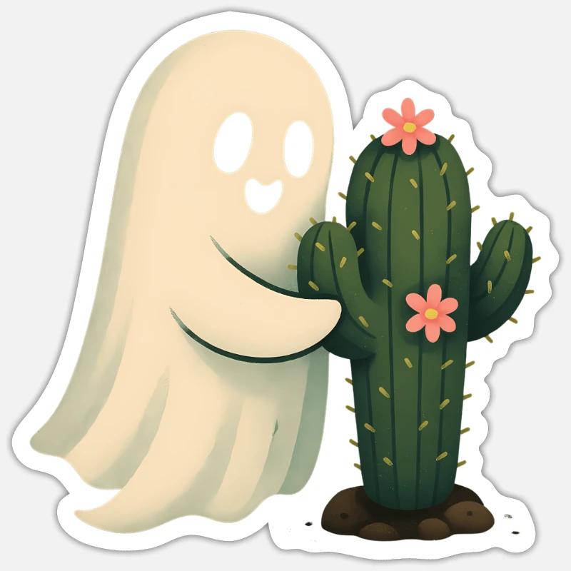 Cactus Friend Ghost Hugging Cactus - Sticker size S (10 x 10 cm) - white matte