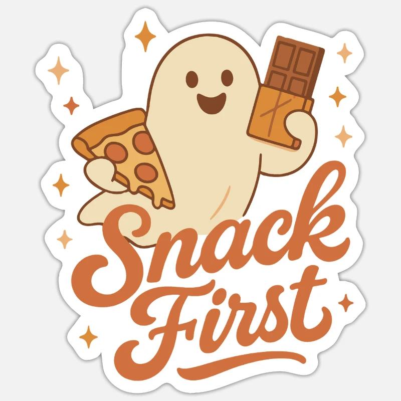 Snack First Halloween Geist Kostüm Spaß - Sticker Größe S (10 x 10 cm) - Mattweiß