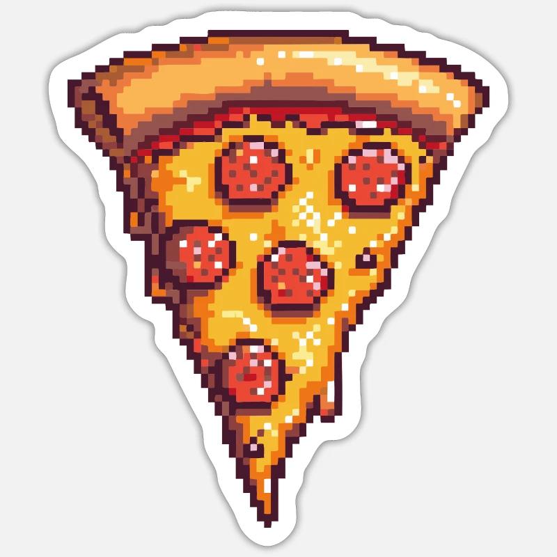 Pixel Pizza Stück - Sticker Größe S (10 x 10 cm) - Mattweiß