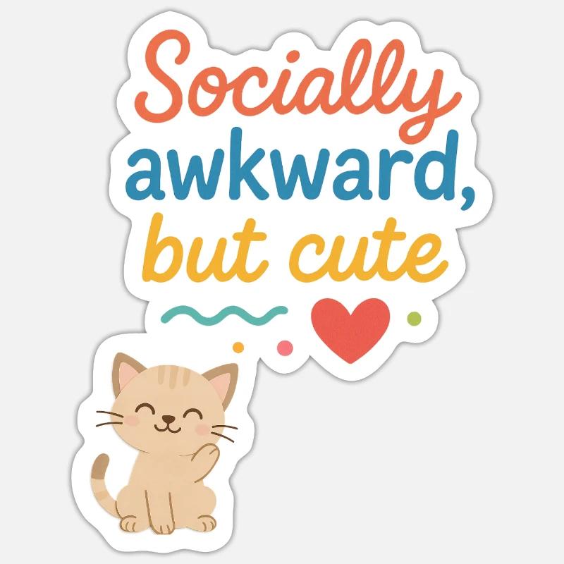 Conception sociale de chat maladroite mais mignonne Sticker taille S (10 x 10 cm)