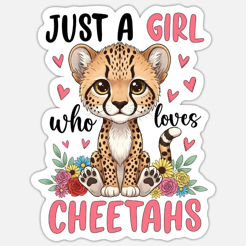 Fille guépard avec des fleurs - Sticker taille S (10 x 10 cm) - blanc mat