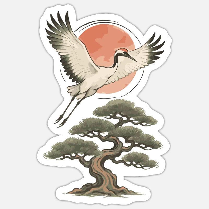 Fliegender Kran über Kiefer Sticker Größe S (10 x 10 cm)