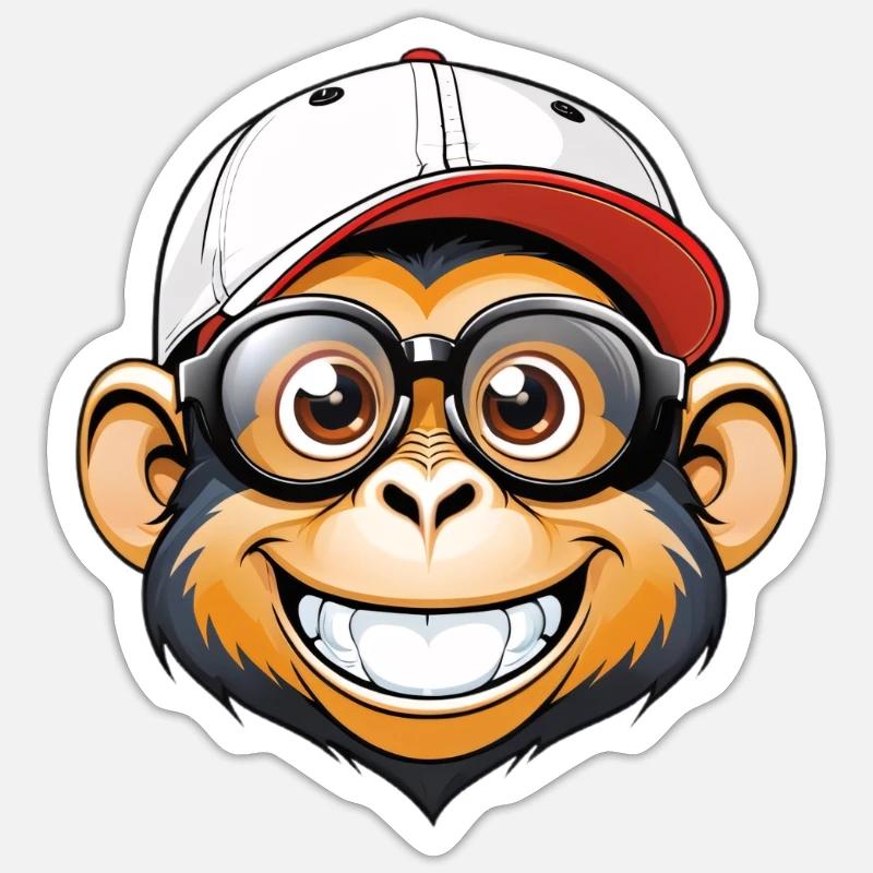 Monkey with cap and glasses Sticker size S (10 x 10 cm)