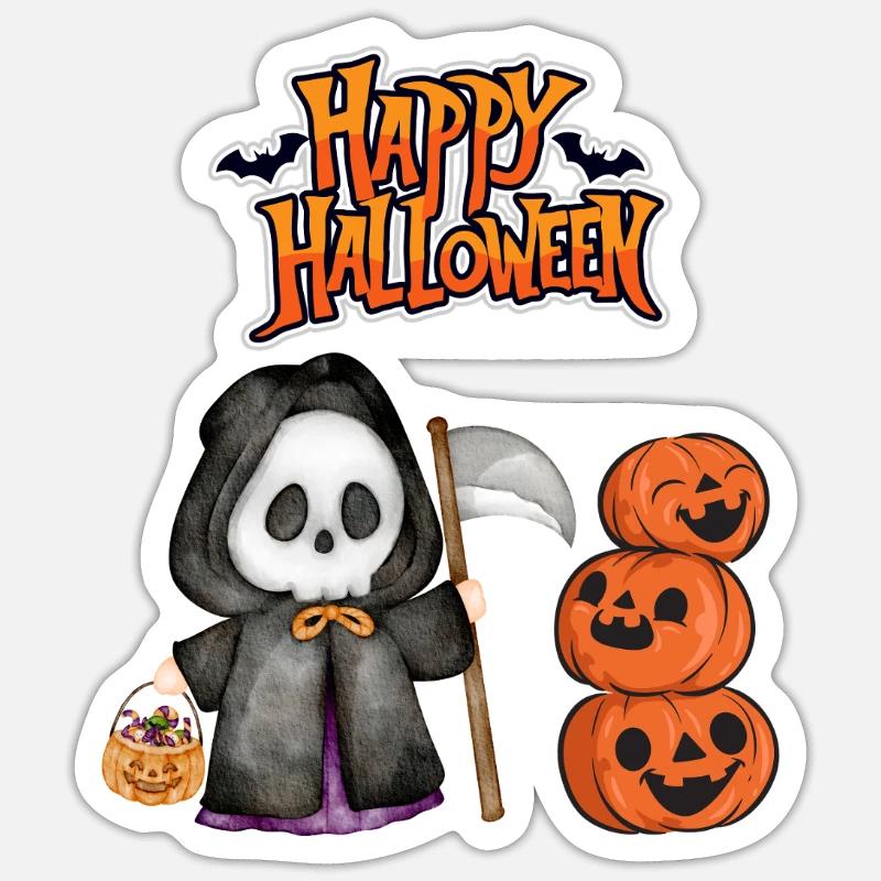Joyeux Halloween Grim Reaper - Sticker taille S (10 x 10 cm) - blanc mat