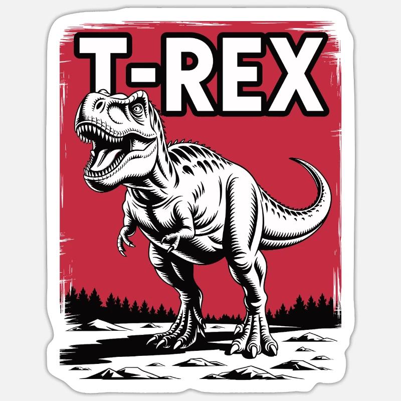 T-Rex Rotlandschaft Grafik - Sticker Größe S (10 x 10 cm) - Mattweiß