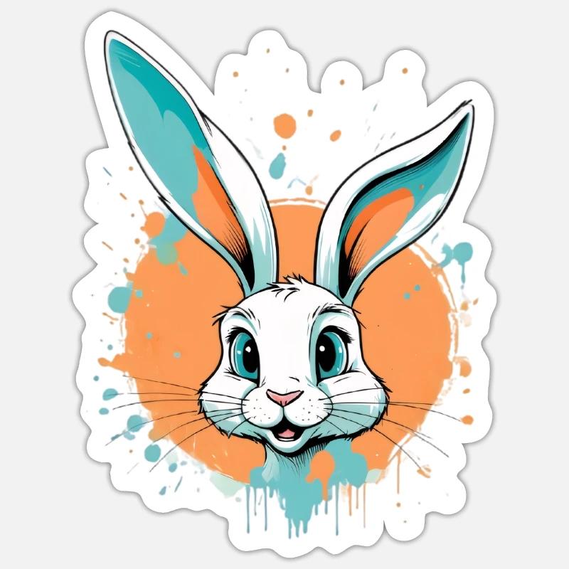 Rabbit head with paint splashes Sticker size S (10 x 10 cm)