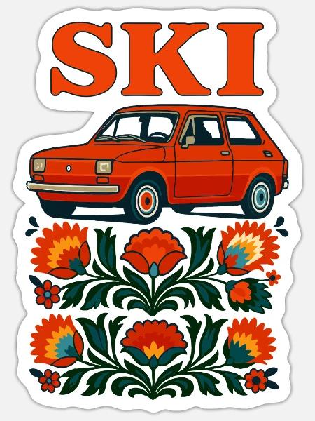 Retro Kleinkind Auto Polnische Volkskunst - Sticker Größe S (10 x 10 cm) - Mattweiß