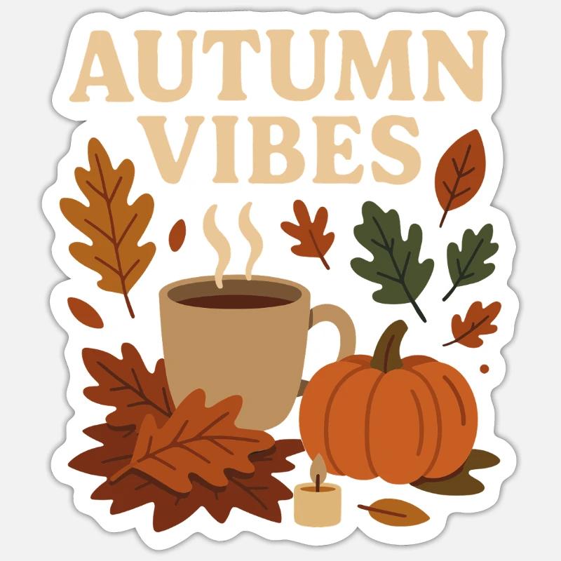 Fall Vibes: Coffee, Pumpkin & Leaves - Sticker size S (10 x 10 cm) - white matte