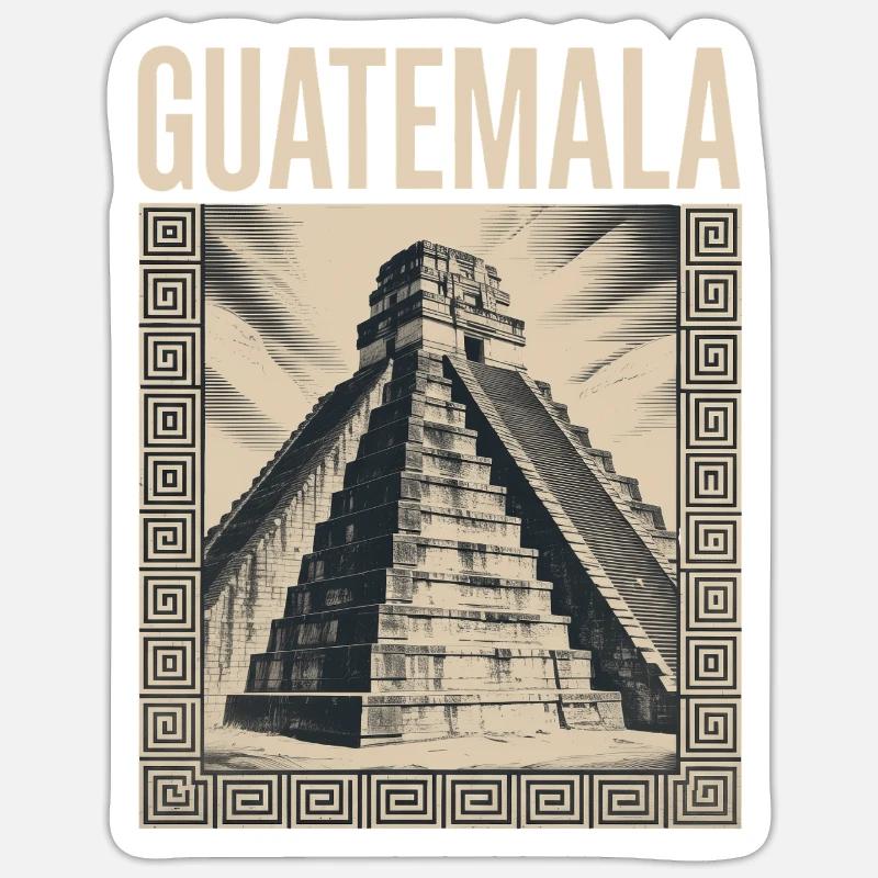 Pyramide du Guatemala Retrolook Tikal - Sticker taille S (10 x 10 cm) - blanc mat