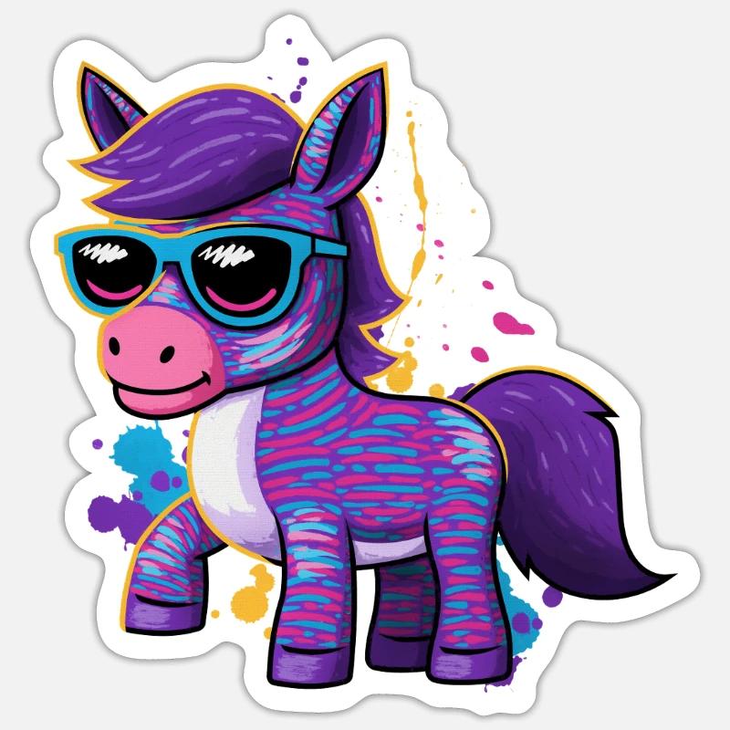 Reiterin Pony Farbenfrohes Pferd - Sticker Größe S (10 x 10 cm) - Mattweiß