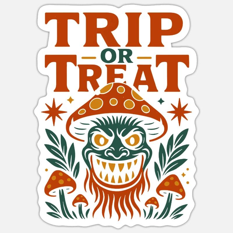 Trip oder Treat Psychedelisches Pilzmonster - Sticker Größe S (10 x 10 cm) - Mattweiß