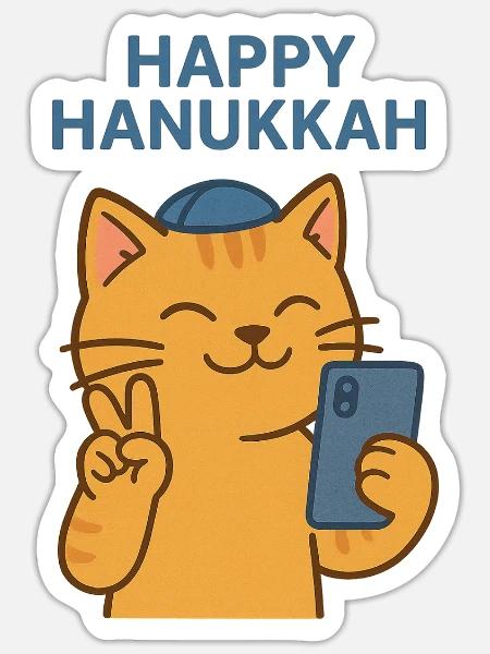 Mauzzel Tov Chanukka Jüdische Katze machen Selfie - Sticker Größe S (10 x 10 cm) - Mattweiß