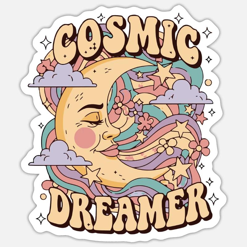 Psychedelic Retro – Cosmic Dreamer - Sticker Größe S (10 x 10 cm) - Mattweiß
