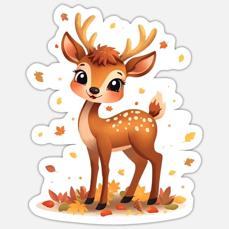 Rehkitz im Herbstlicht und fallenden Blättern - Sticker Größe S (10 x 10 cm) - Mattweiß