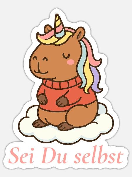 Sei Du selbst – Capybara Einhorn 🌈 - Sticker Größe S (10 x 10 cm) - Mattweiß