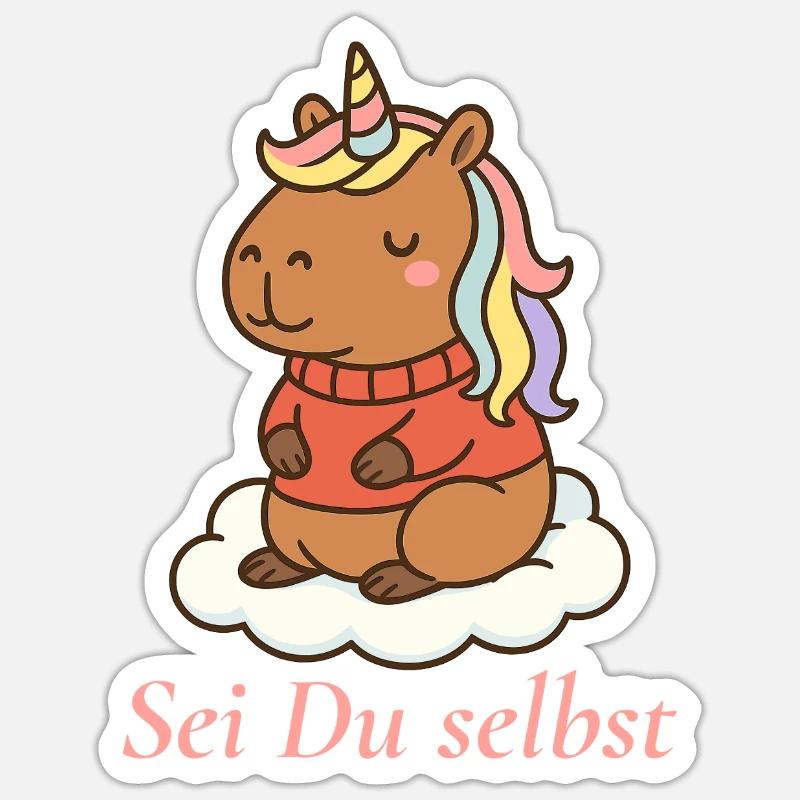 Sei Du selbst – Capybara Einhorn 🌈 - Sticker Größe S (10 x 10 cm) - Mattweiß