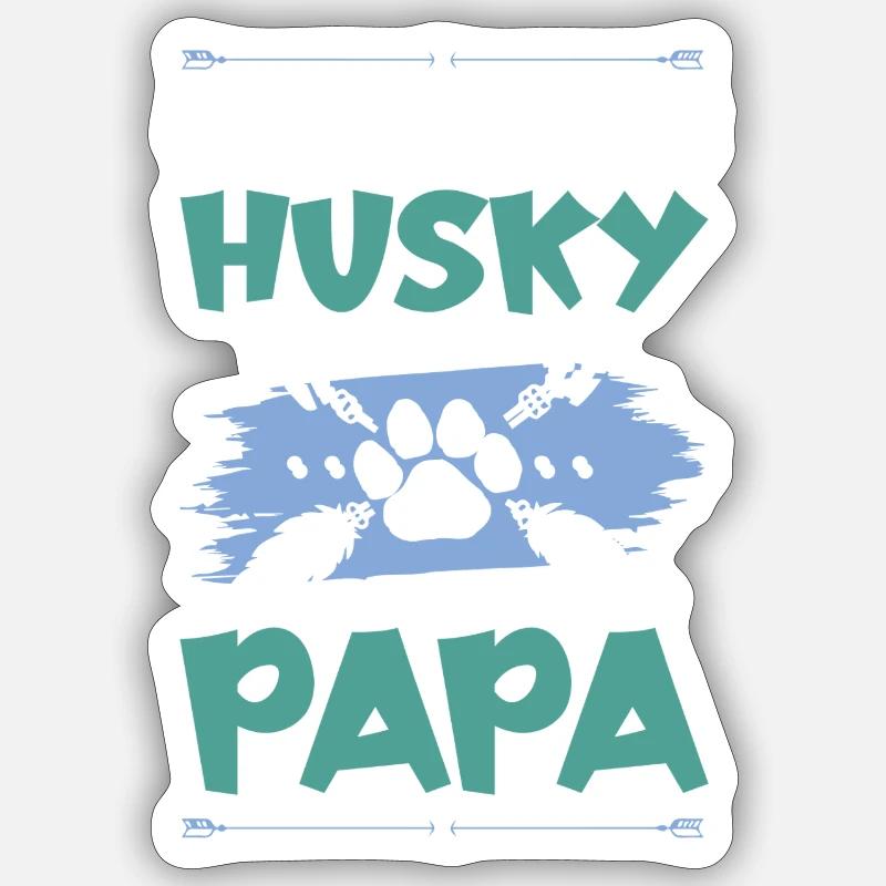 papa chien husky - Sticker taille S (10 x 10 cm) - blanc mat