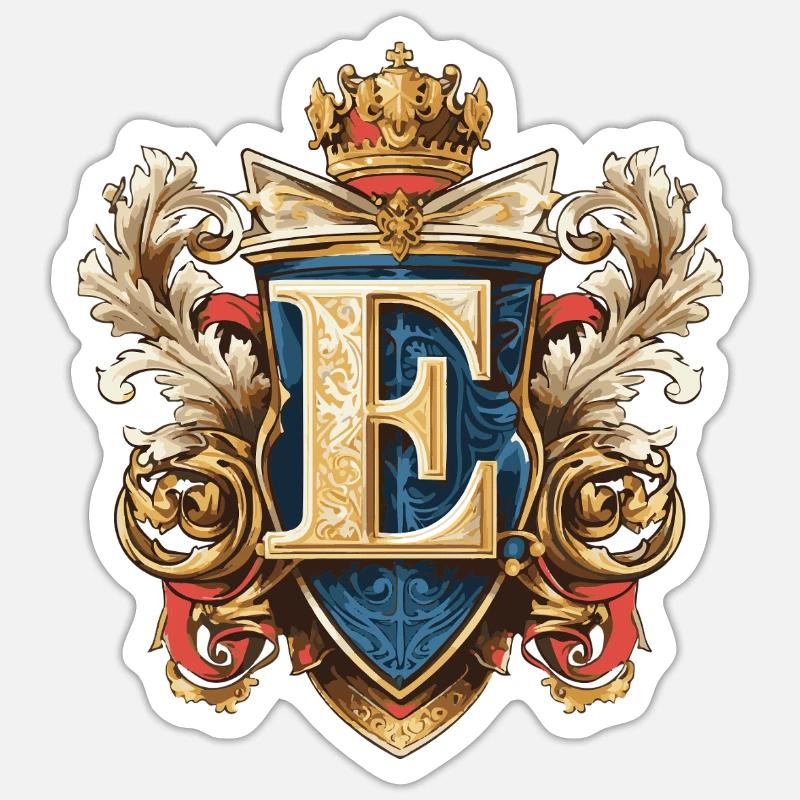E Buchstabe Name Krone - Sticker Größe S (10 x 10 cm) - Mattweiß