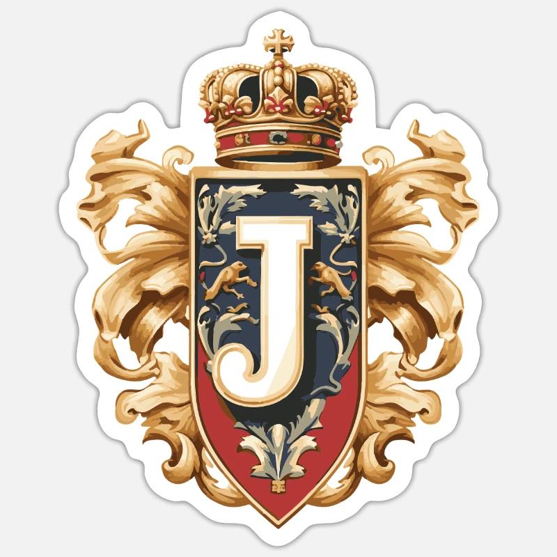 J Buchstabe Name Krone - Sticker Größe S (10 x 10 cm) - Mattweiß
