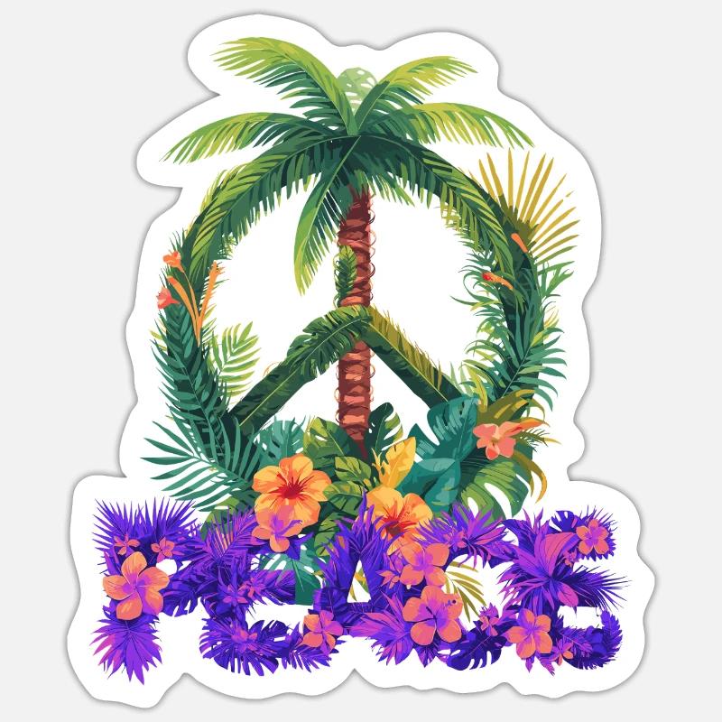 Peace - Tropical Palm Tree & Plants - Sticker size S (10 x 10 cm) - white matte