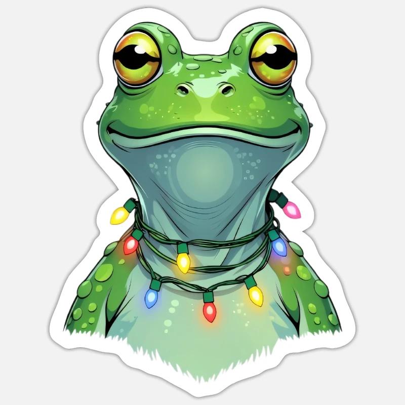 Lichterfrosch mit Weihnachtskette Sticker Größe S (10 x 10 cm)
