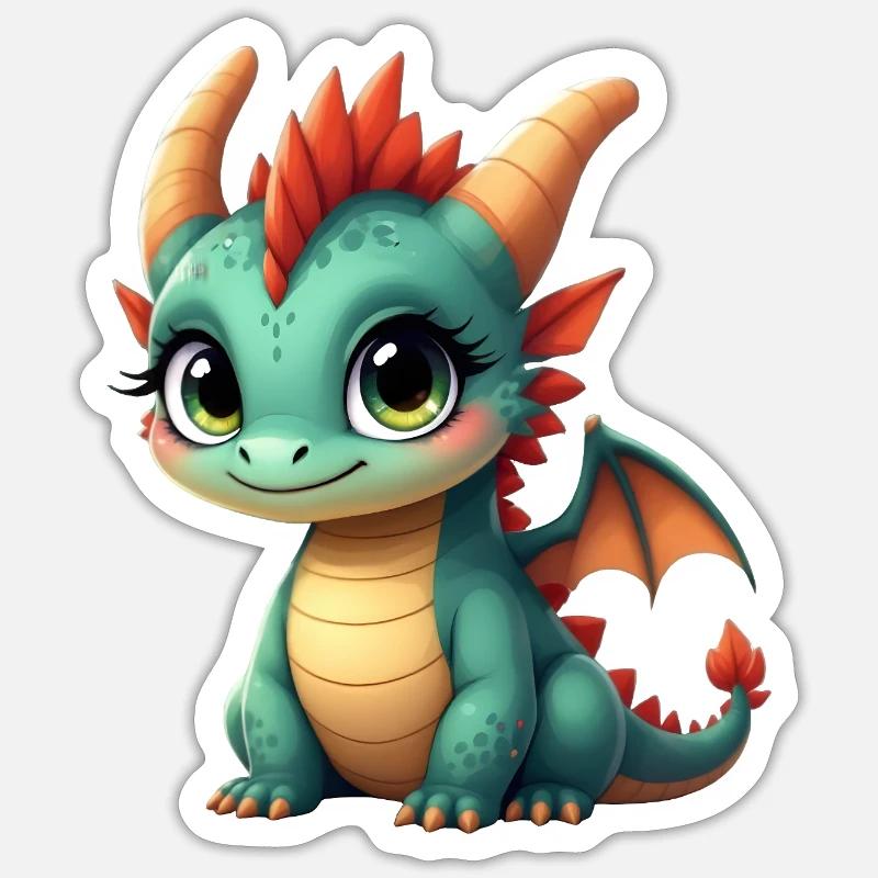 Mignon bébé dragon - Sticker taille S (10 x 10 cm) - blanc mat
