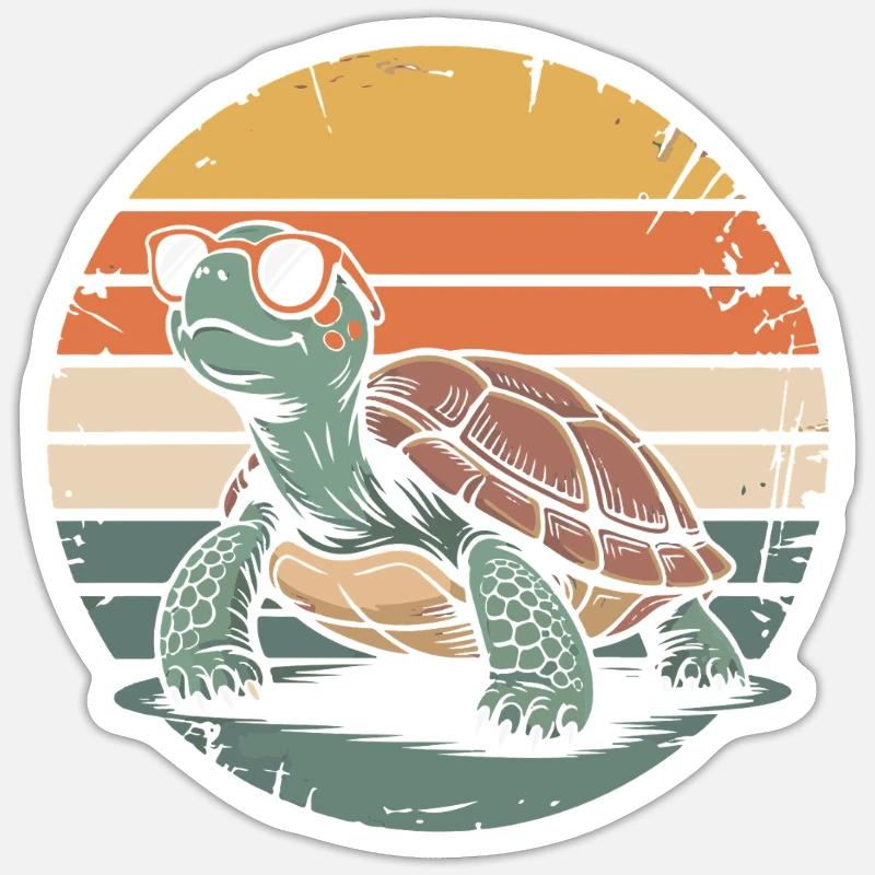 Retro turtle at sunset - Sticker size S (10 x 10 cm) - white matte
