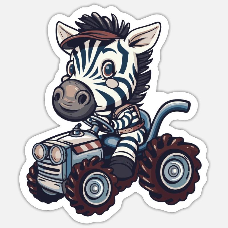 Zebra Traktor Farmer - Sticker Größe S (10 x 10 cm) - Mattweiß