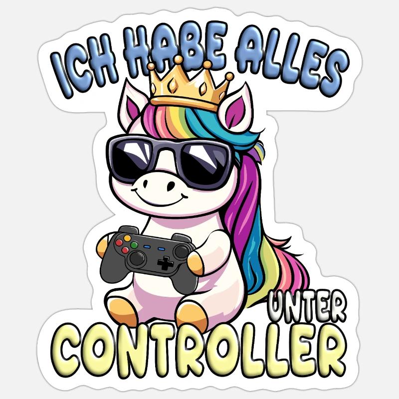Einhorn Krone controller gaming - Sticker Größe S (10 x 10 cm) - Mattweiß