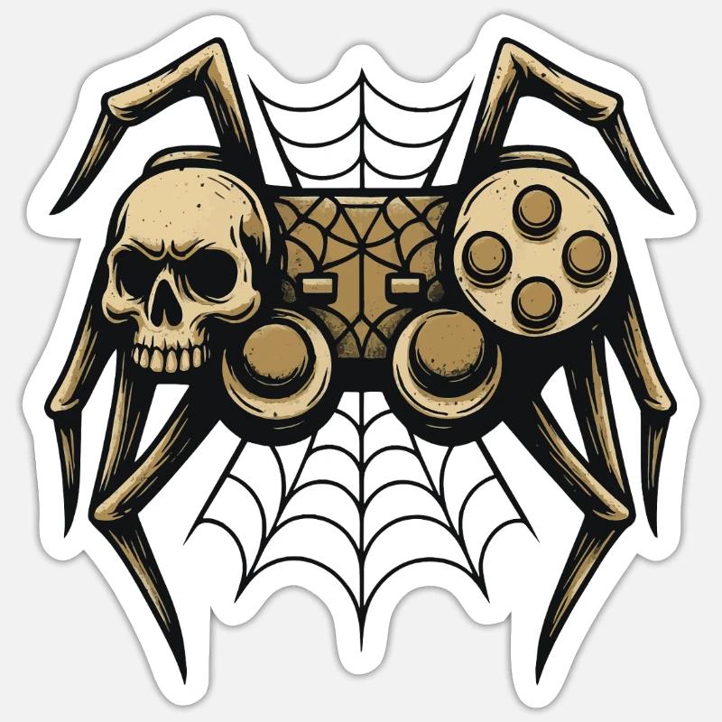 Crâne araignée avec manette - Sticker taille S (10 x 10 cm) - blanc mat