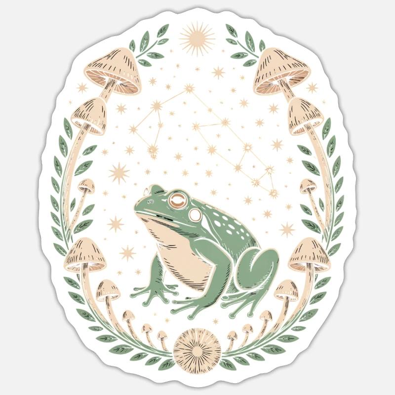 Frog Astrology and Mushroom Pattern Magic - Sticker size S (10 x 10 cm) - white matte