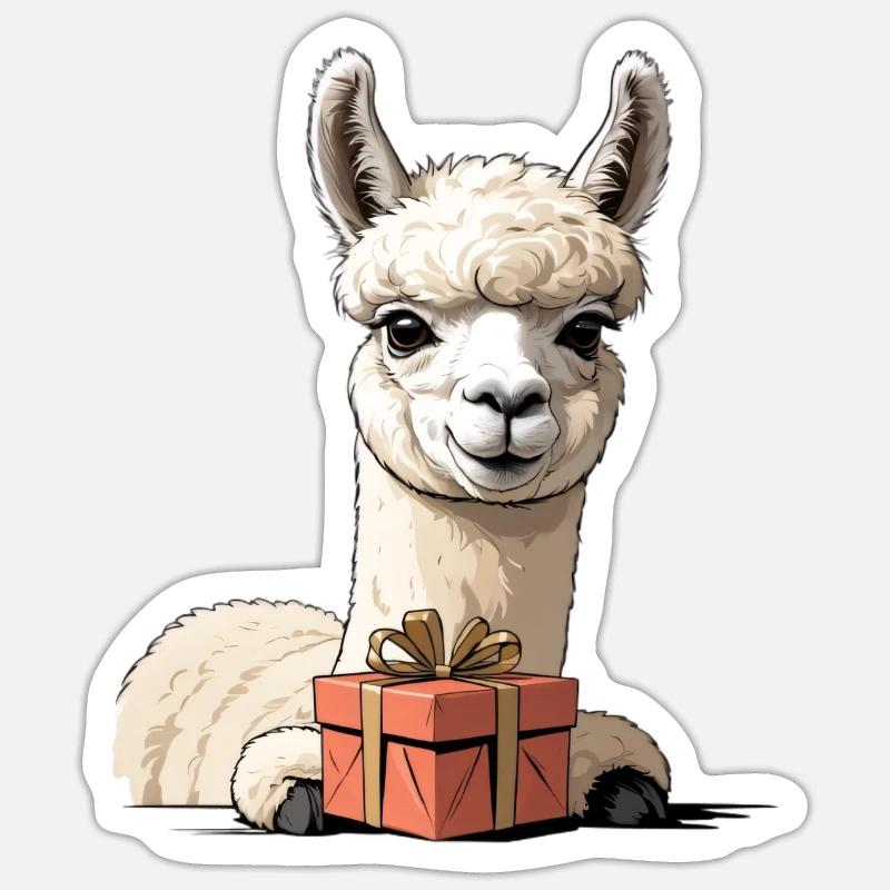 Alpaga avec coffret cadeau - Sticker taille S (10 x 10 cm) - blanc mat