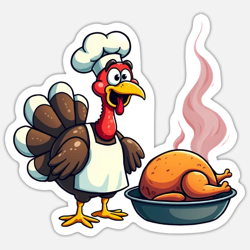 Cuisinier de dinde de Thanksgiving - Sticker taille S (10 x 10 cm) - blanc mat