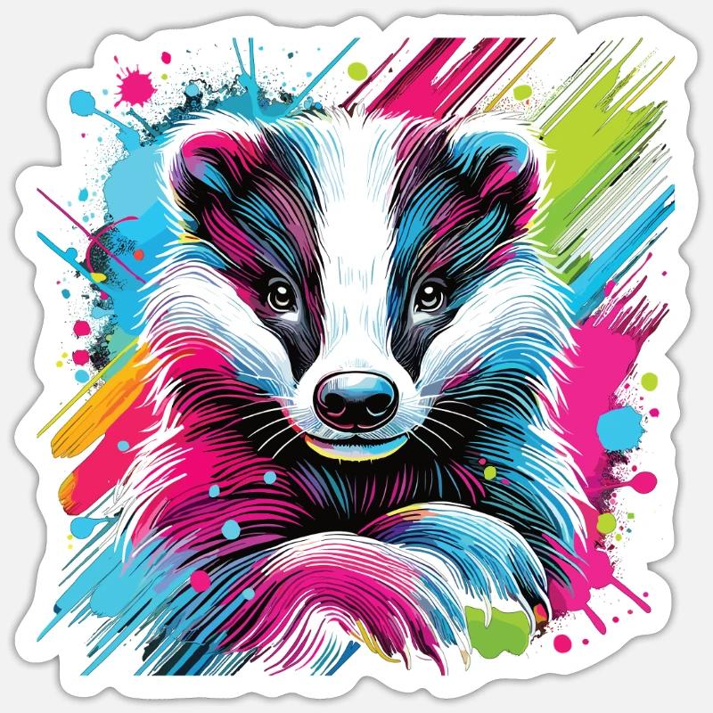 Neon Badger Splash Art - Sticker size S (10 x 10 cm) - white matte