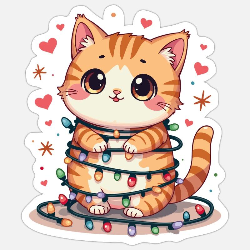 Weihnachtskatze - Sticker Größe S (10 x 10 cm) - Mattweiß