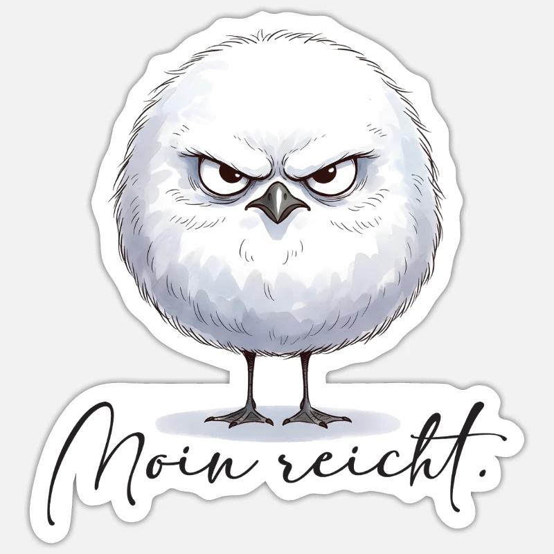 Moin reicht - grimmige runde Möwe - Sticker Größe S (10 x 10 cm) - Mattweiß