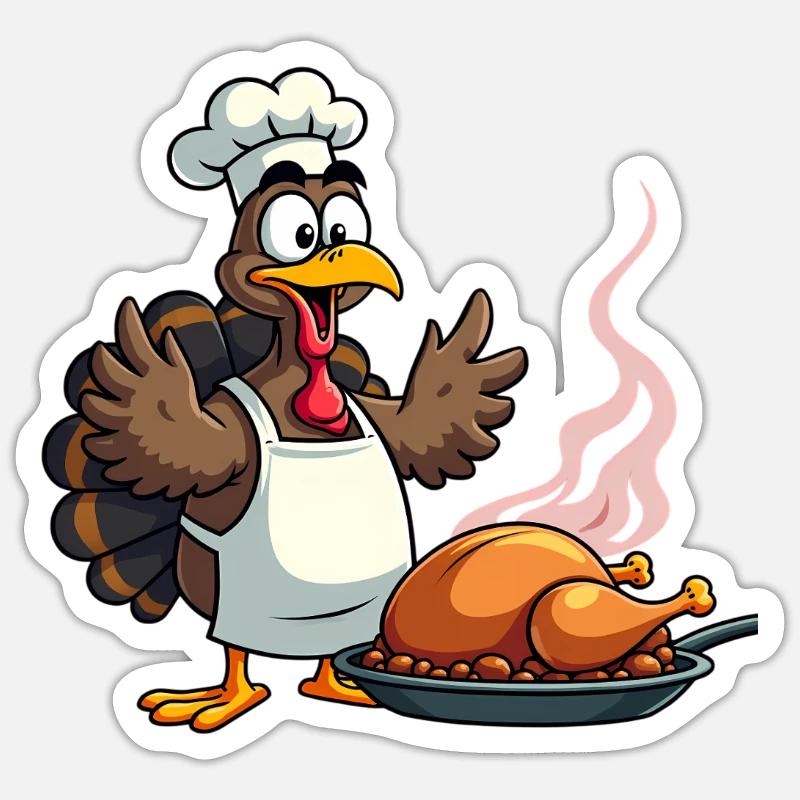 Cuisinier de dinde de Thanksgiving - Sticker taille S (10 x 10 cm) - blanc mat