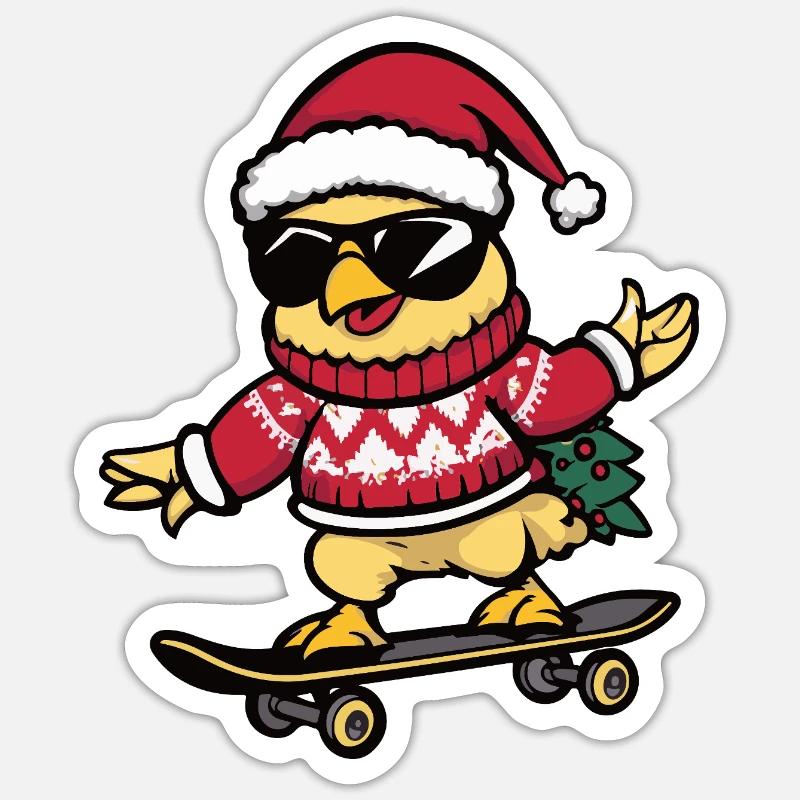 Poulet Noël drôle - Sticker taille S (10 x 10 cm) - blanc mat