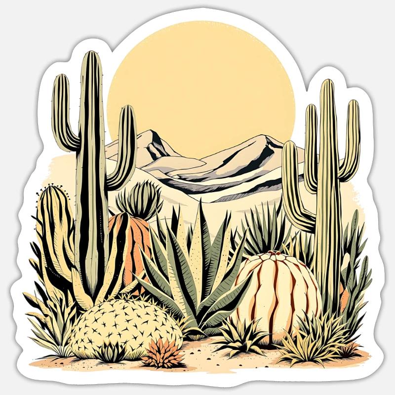 Cactus Boho Nature - Sticker taille S (10 x 10 cm) - blanc mat