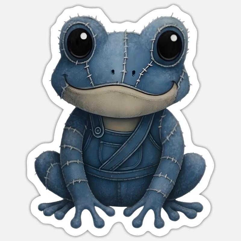 Denim Patchwork Frosch Sticker Größe S (10 x 10 cm)