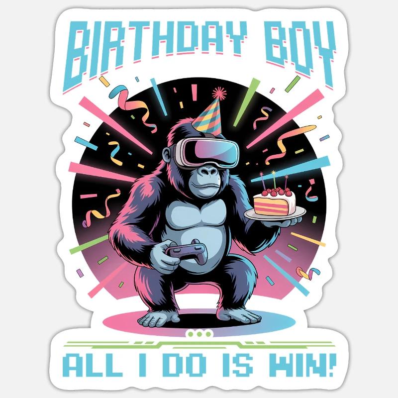 Anniversaire Gamer VR - Sticker taille S (10 x 10 cm) - blanc mat