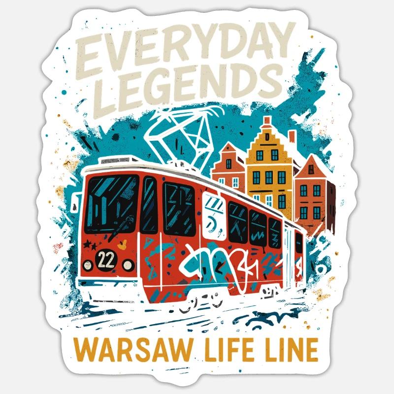 Légendes quotidiennes Varsovie Tram Design - Sticker taille S (10 x 10 cm) - blanc mat