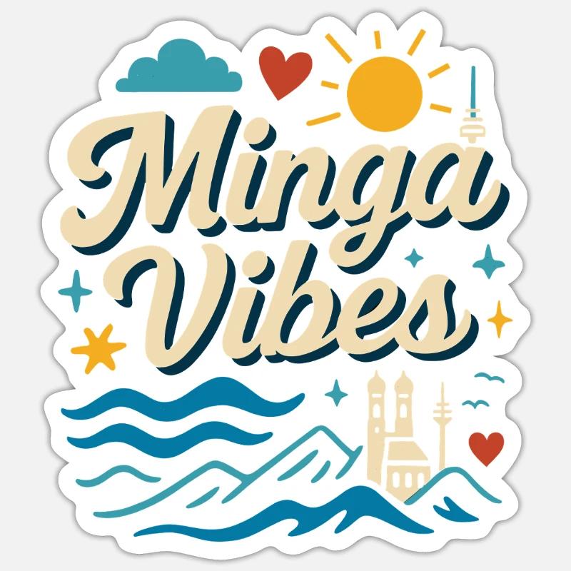 Minga Vibes Munich Skyline Design - Sticker taille S (10 x 10 cm) - blanc mat